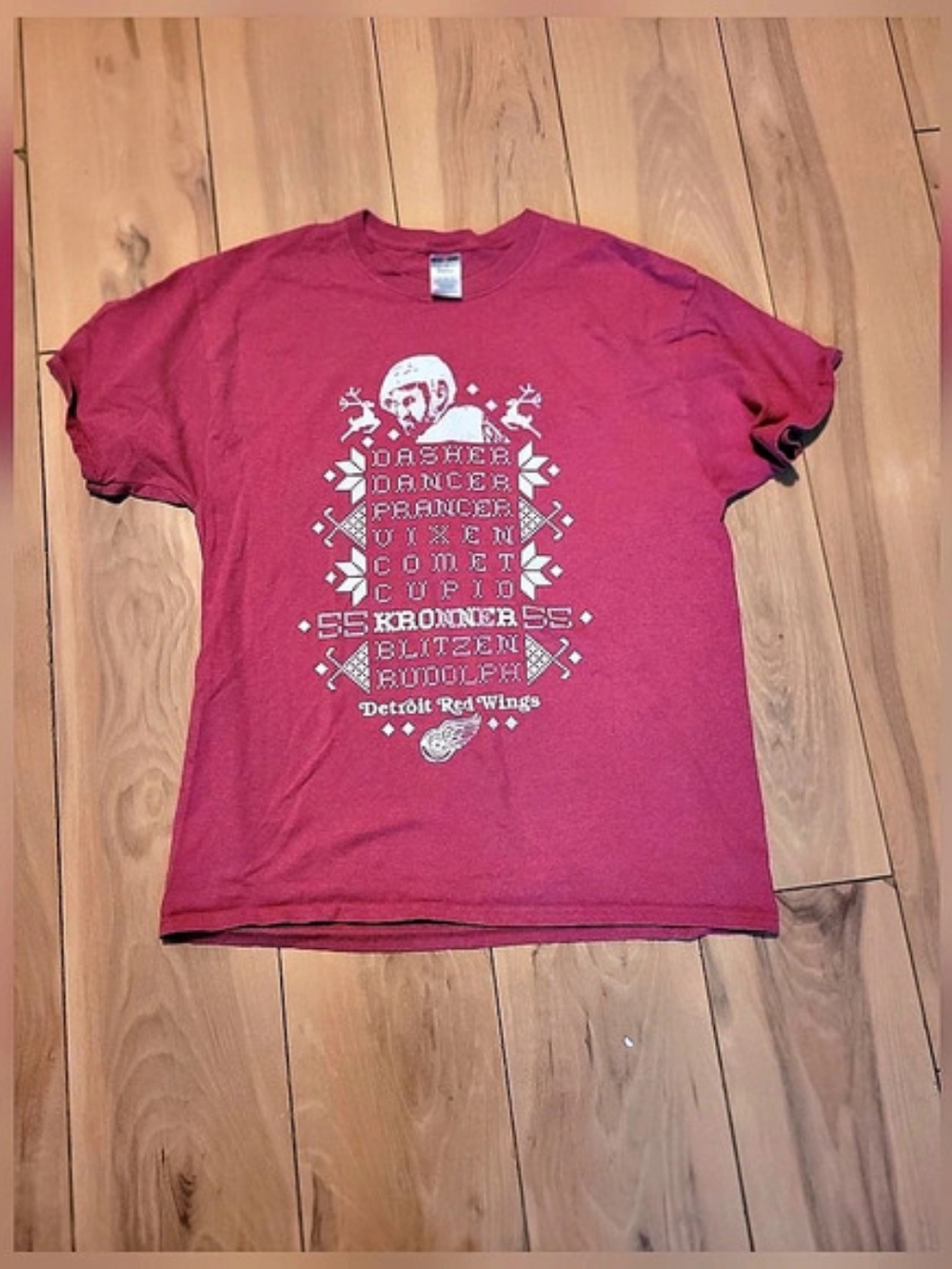 JERZEES Detroit Red Wings Niklas Kronwall Reindeer Graphic T-Shirt Tee XL Red